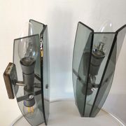 Pair of wall lamps in blue glass design 70s