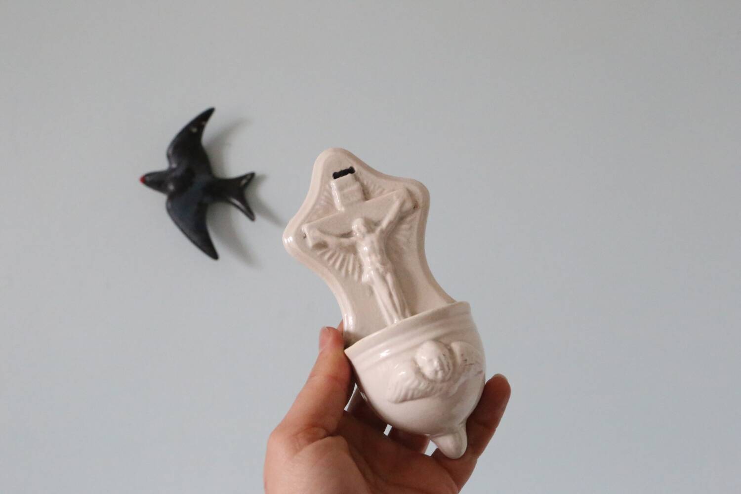 19th century earthenware stoup, Mouzin Frères, Onnaing