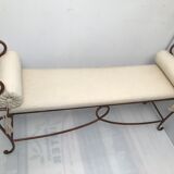 Copper wrought iron bench with cushions