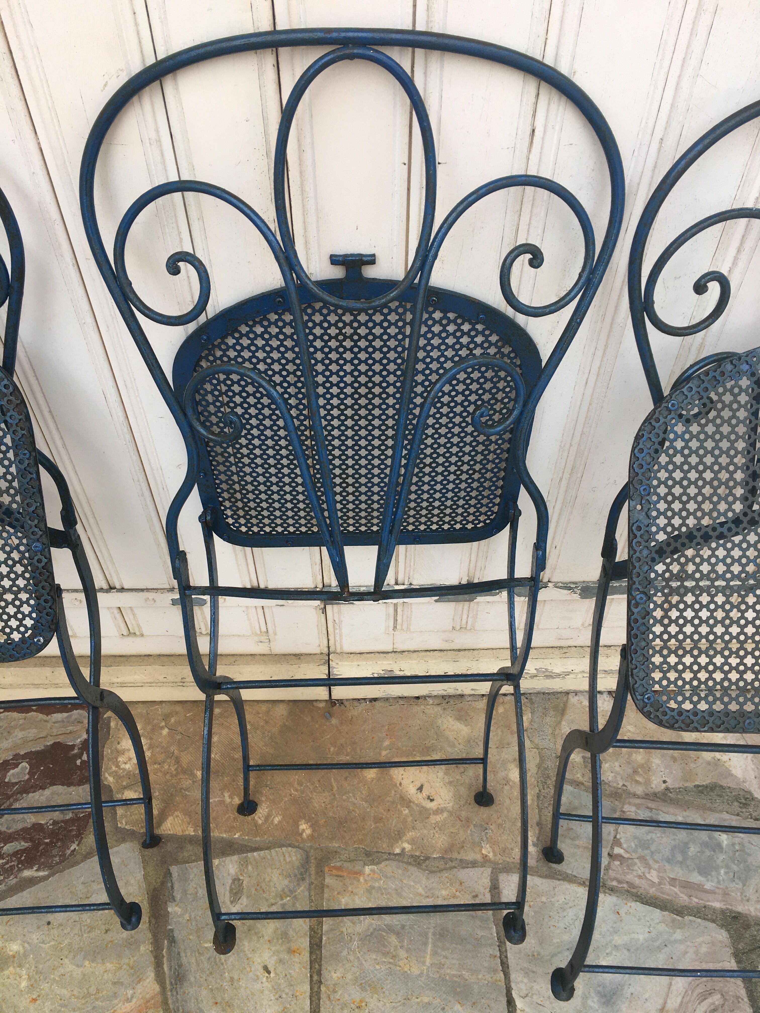 5 foldable garden chairs in wrought iron Epoch 1900