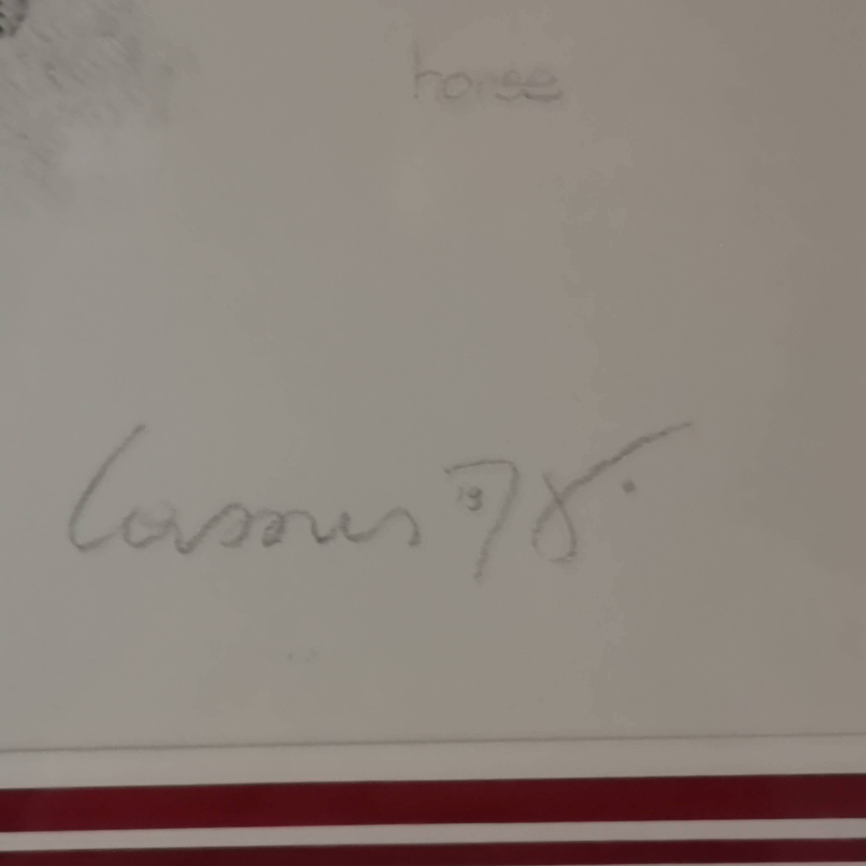 Pencil wash drawing on vellum horse painting signature to identify framed signed and dated