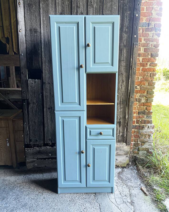 Antique Blue Wooden Column Cabinet