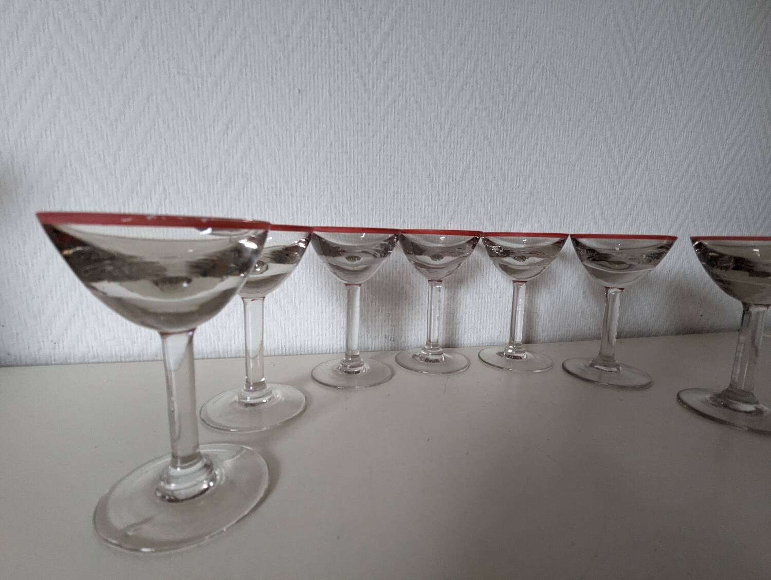 Bistro glass, thick bottom with red rim, 1950s