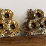 Pair of triple brass candle holders