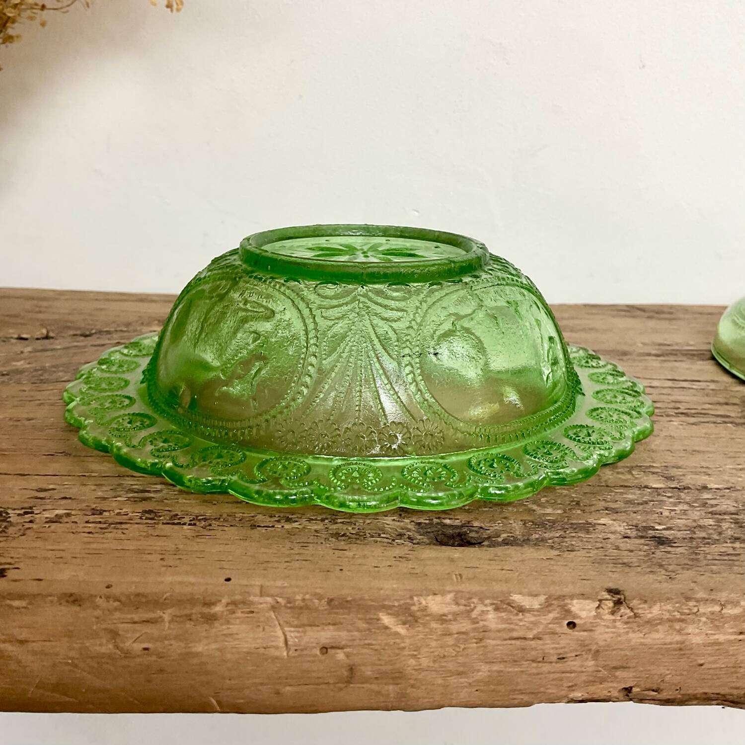 Green glass butter dish