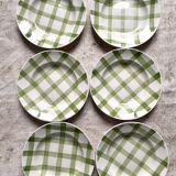 Moulins des loups soup plates, green grid