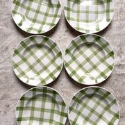 Moulins des loups soup plates, green grid