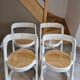 Set of 4 cantilever chairs in curved wood and caning — Italian design year