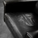 Mid-century danish modern minimalist black leather swivel armchair by georg thams, 1960s