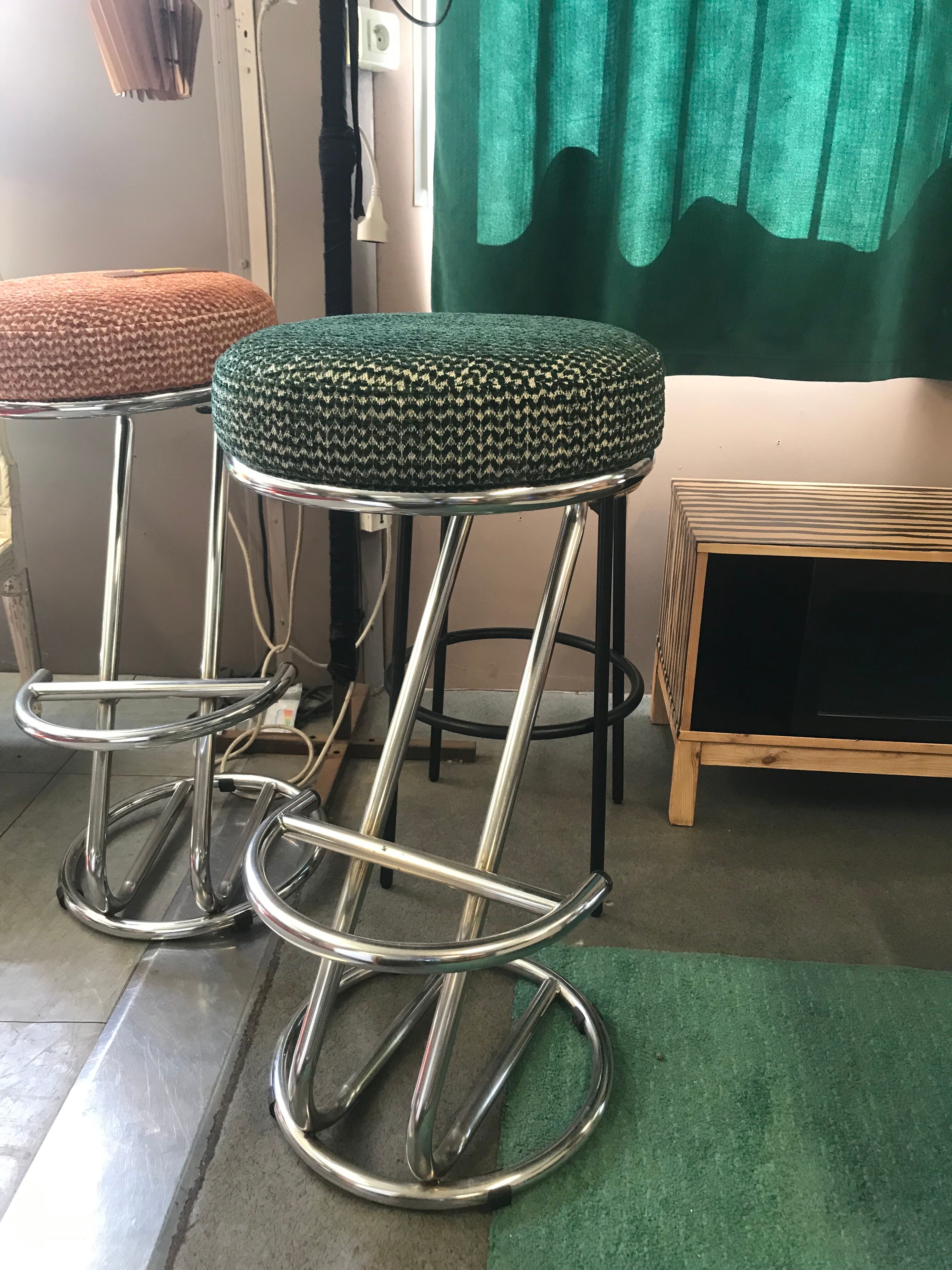 Vintage 80s green metal bar stool.