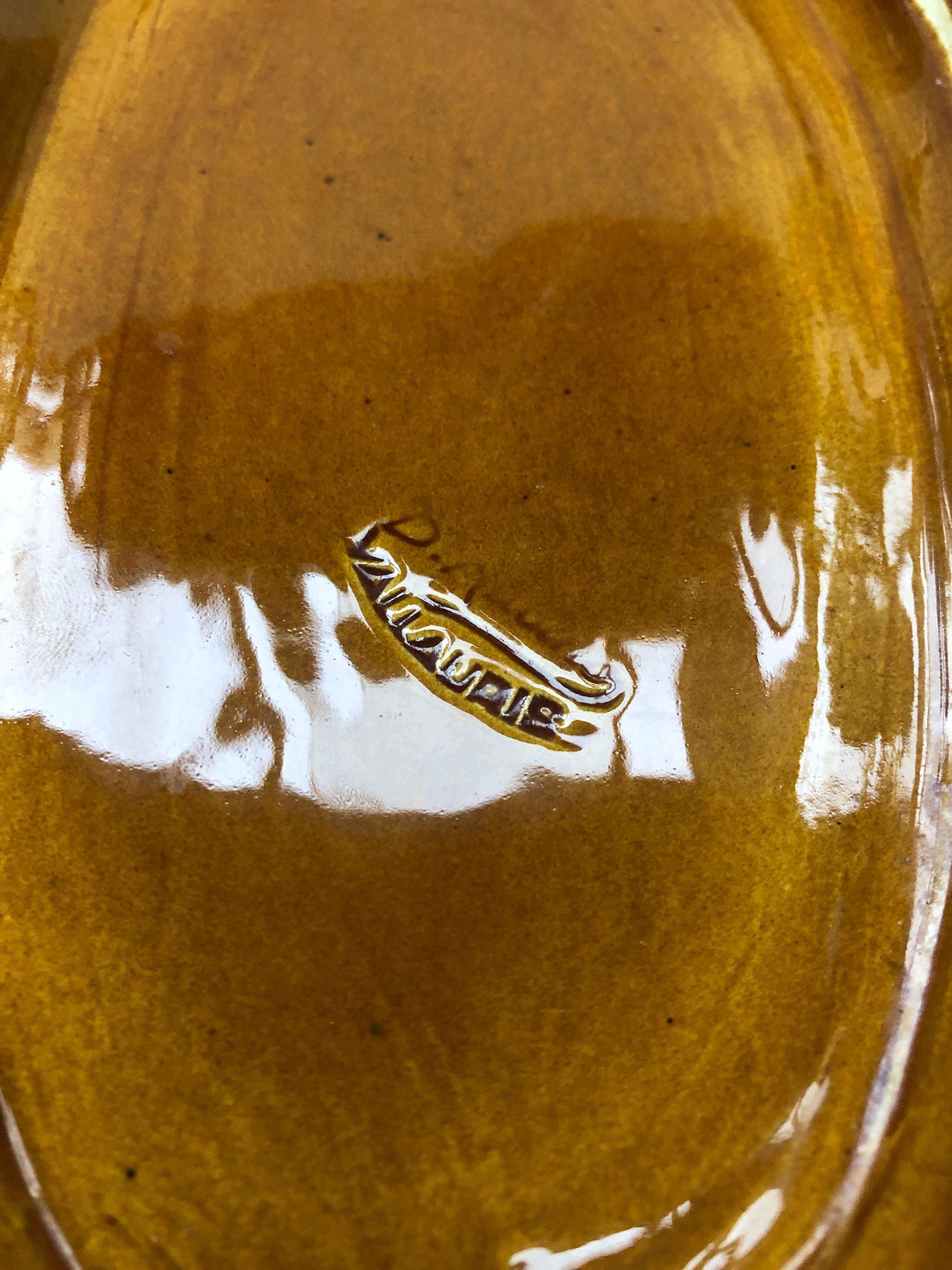 Old asparagus dish vallauris d.m. ceramic green & yellow vintage