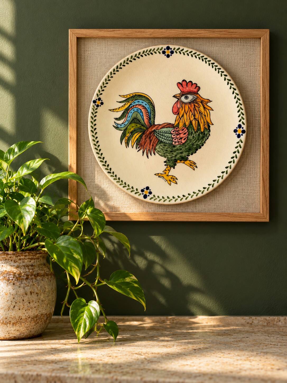Earthenware plate with polychrome rooster – Martha Kołodziej – 2004