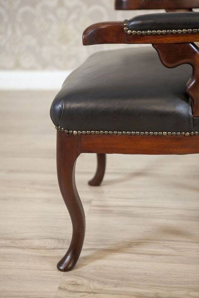 Late 19th Century Mahogany Armchair in Black Leather, 1890s