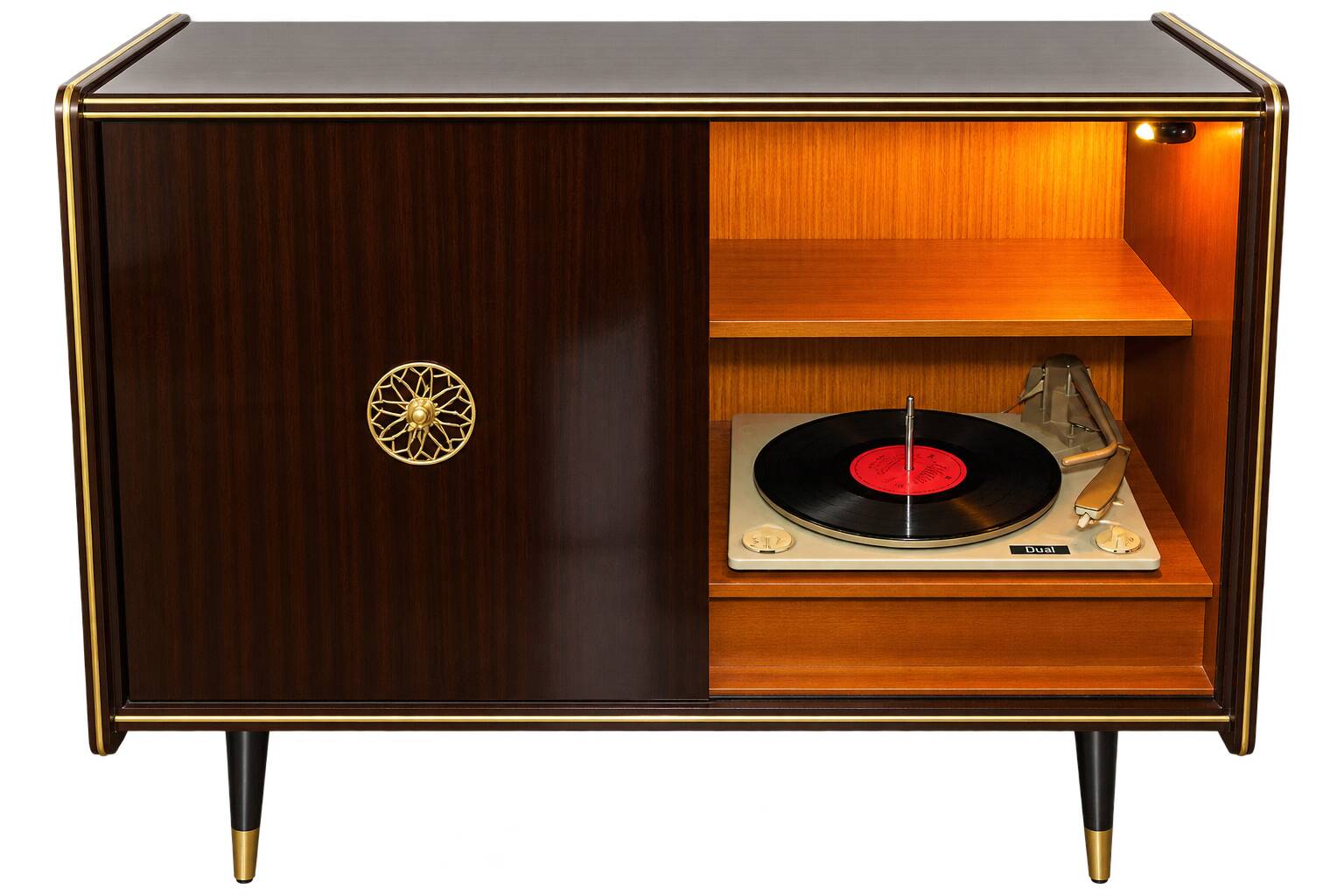A vintage cabinet with a record player and a bar, 1960s.