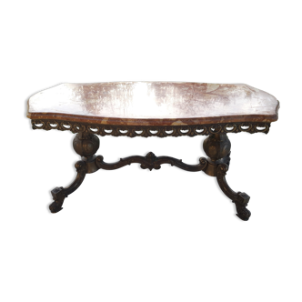 Table basse louis xv marbre rose pieds laiton