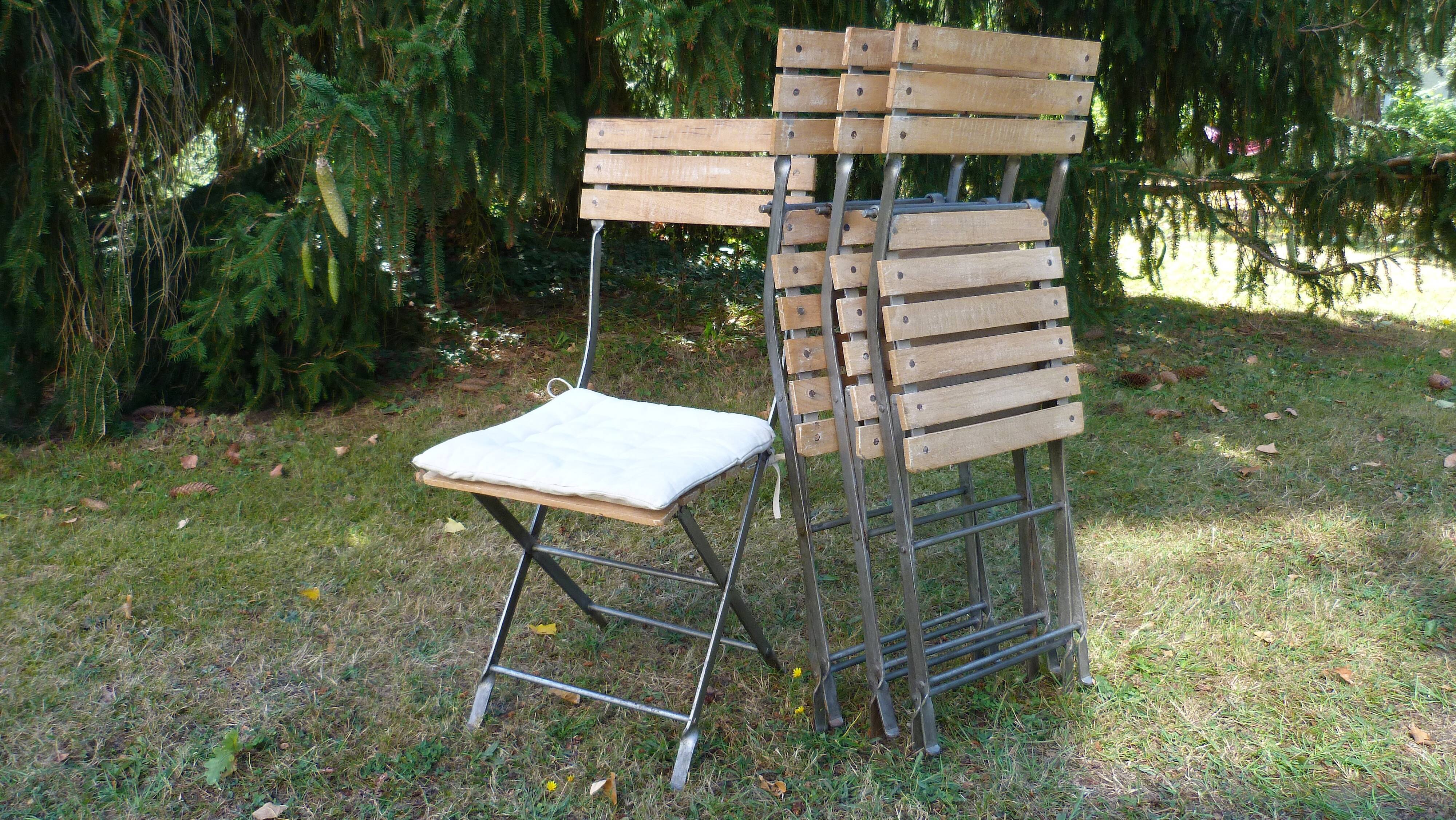 4 chairs bistro folding metal and slatted wood