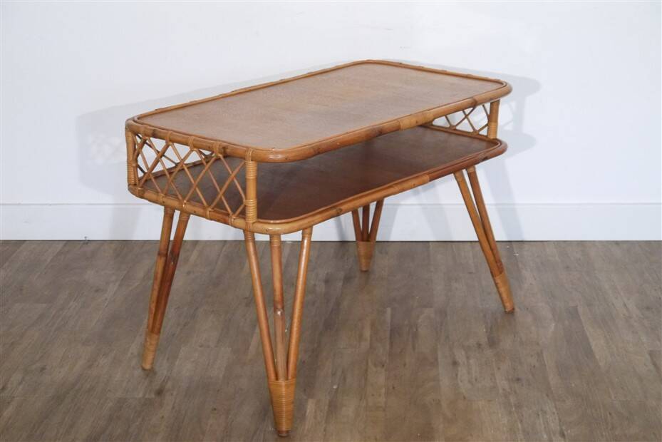 Vintage rattan and wood desk 1960