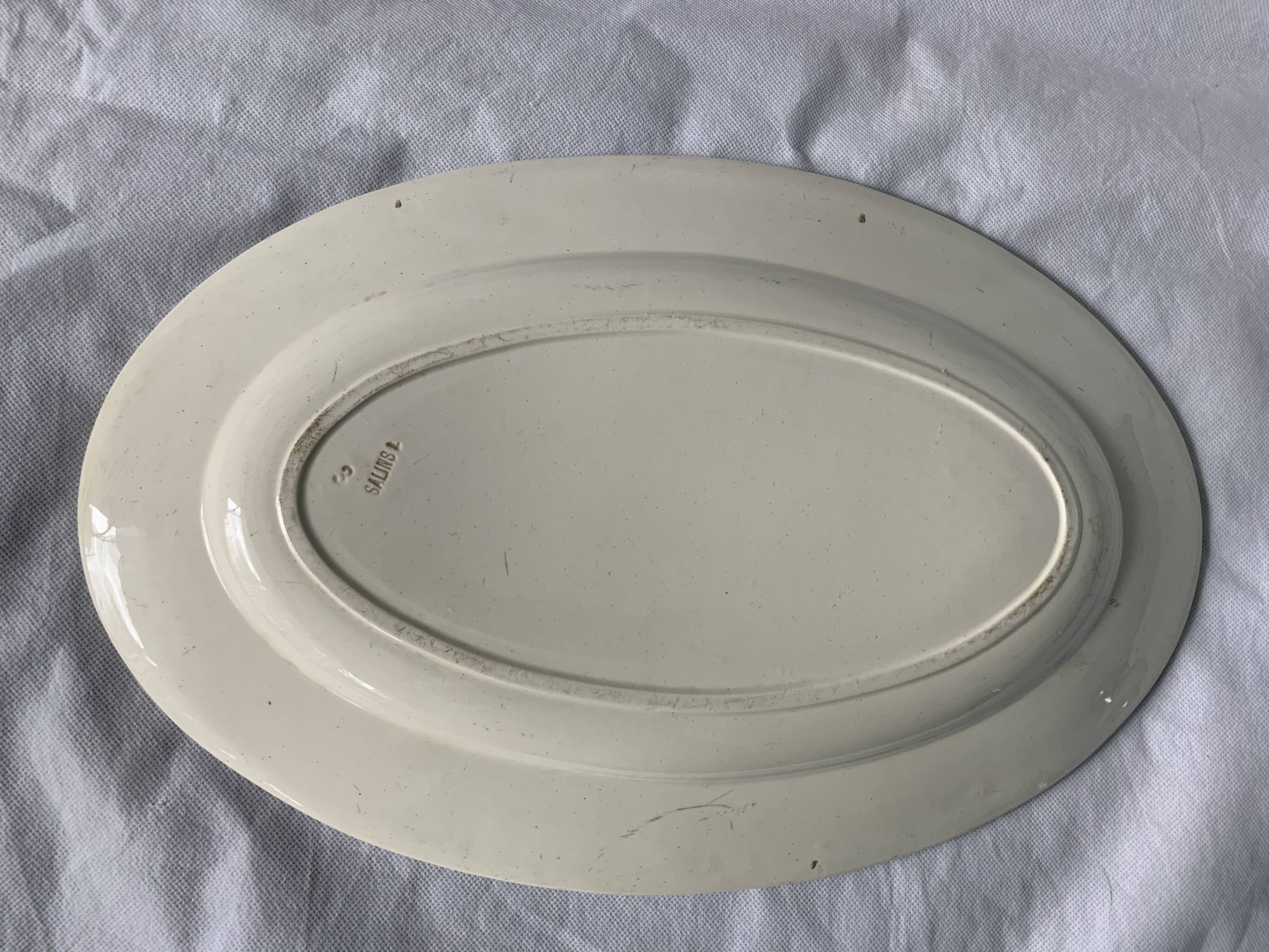 Lot of 12 old flat plates and 2 dishes, Terre de fer Henri II Salins