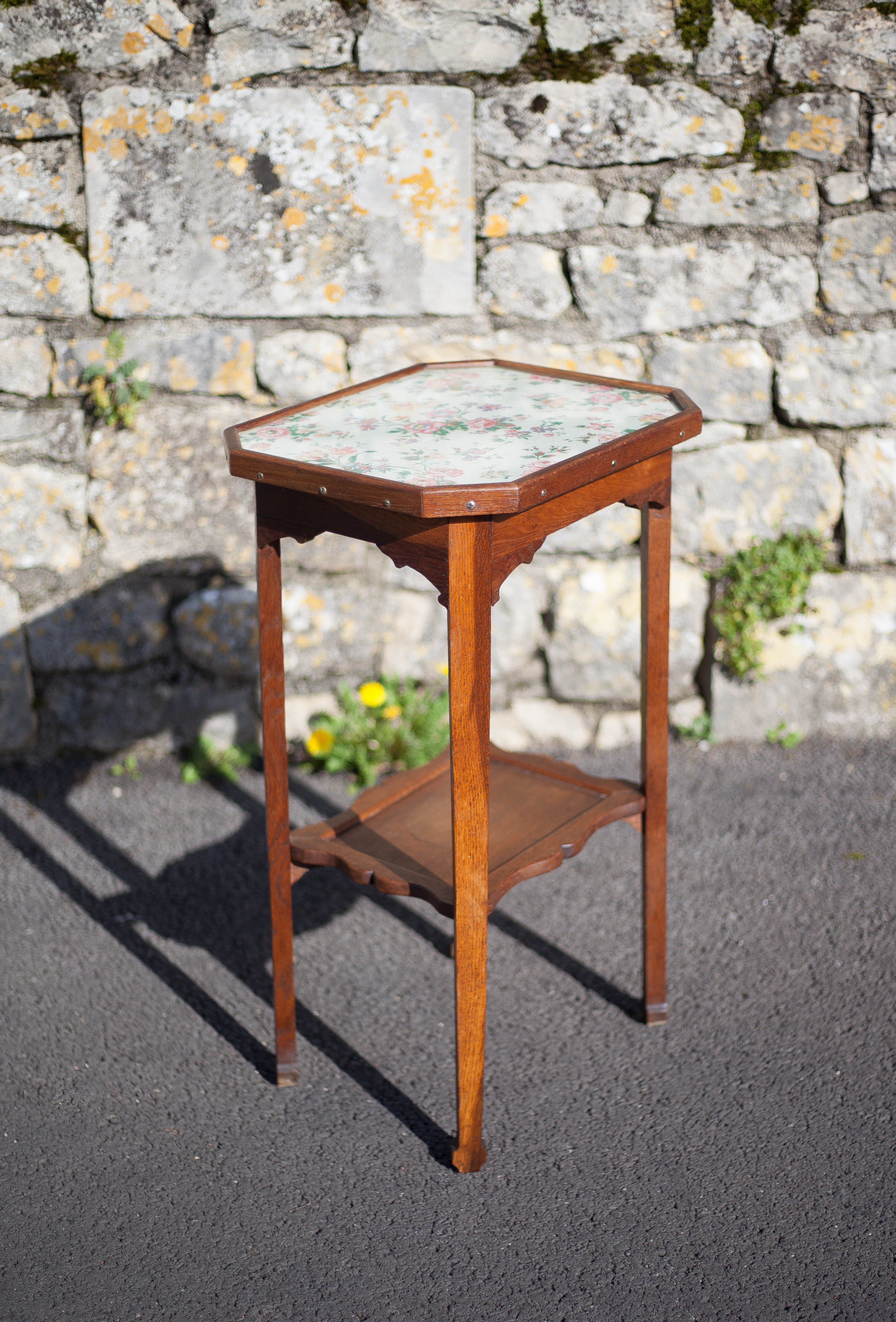 Antique wood pedestal table, 30