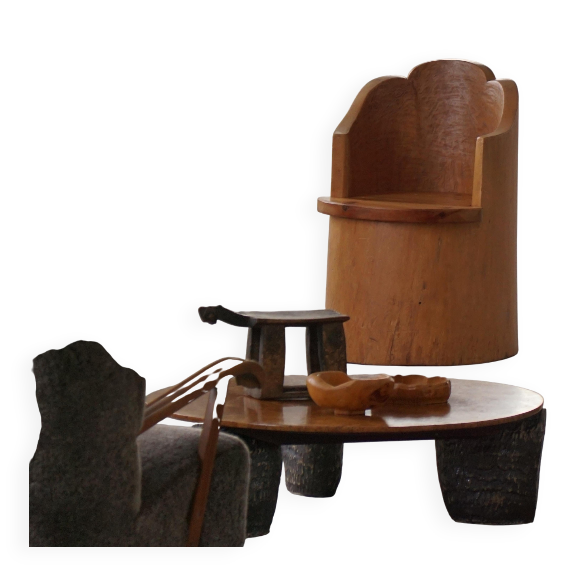 Fauteuil Stump Moderne en Pin Massif, par un Ébéniste Suédois, Wabi Sabi, années 1960