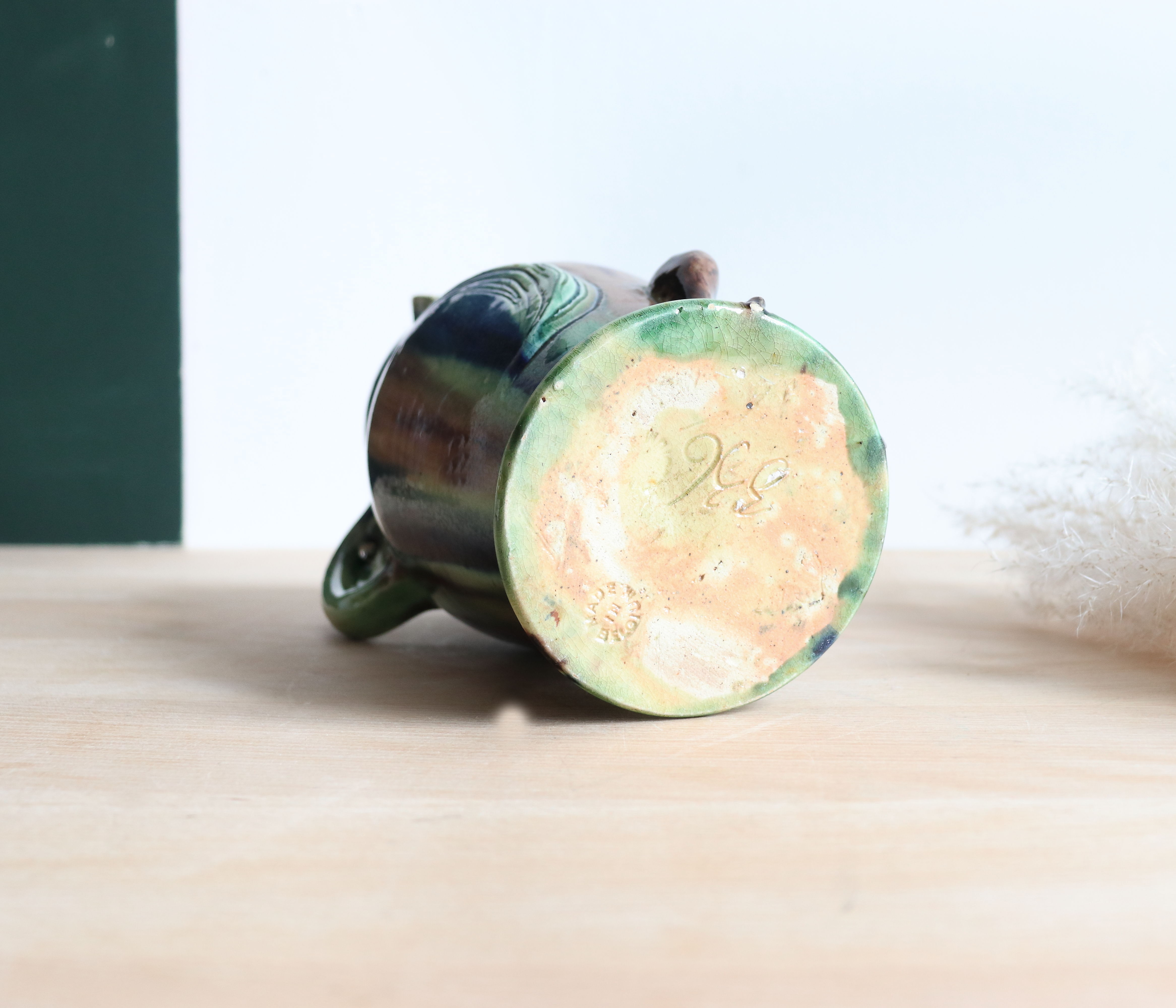 Zoomorphic ceramic owl vase in Flanders earth, Torhout Belgium, Art Nouveau period