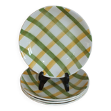 4 Semi-hollow plates with green and yellow checks, Moulin des Loups tea towel