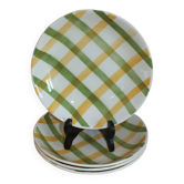 4 Semi-hollow plates with green and yellow checks, Moulin des Loups tea towel