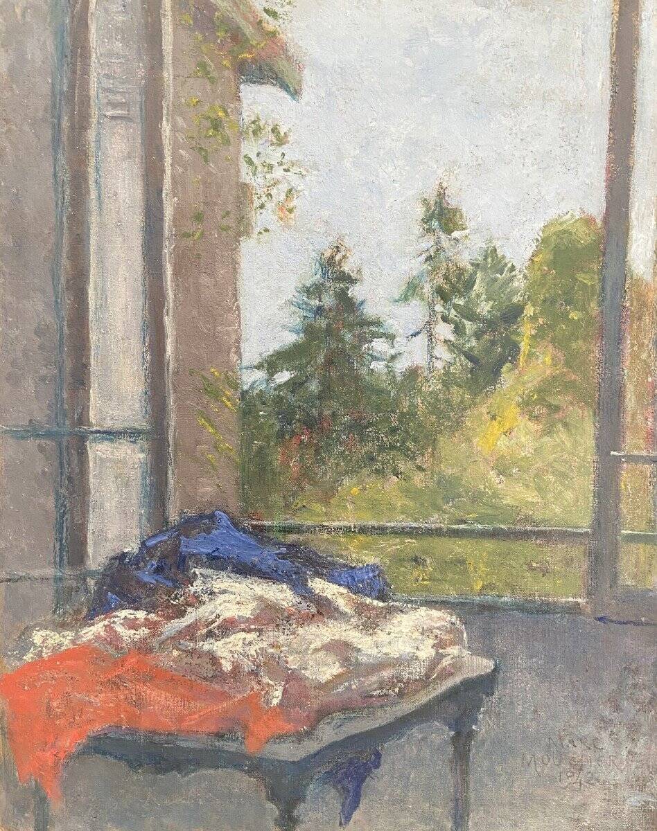 Marc Mouclier (1866-1947) The Flag at the Window, 1942 Oil on Panel Signed and Dated