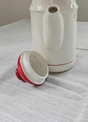 White and red Royal Tudor porcelain coffee pot