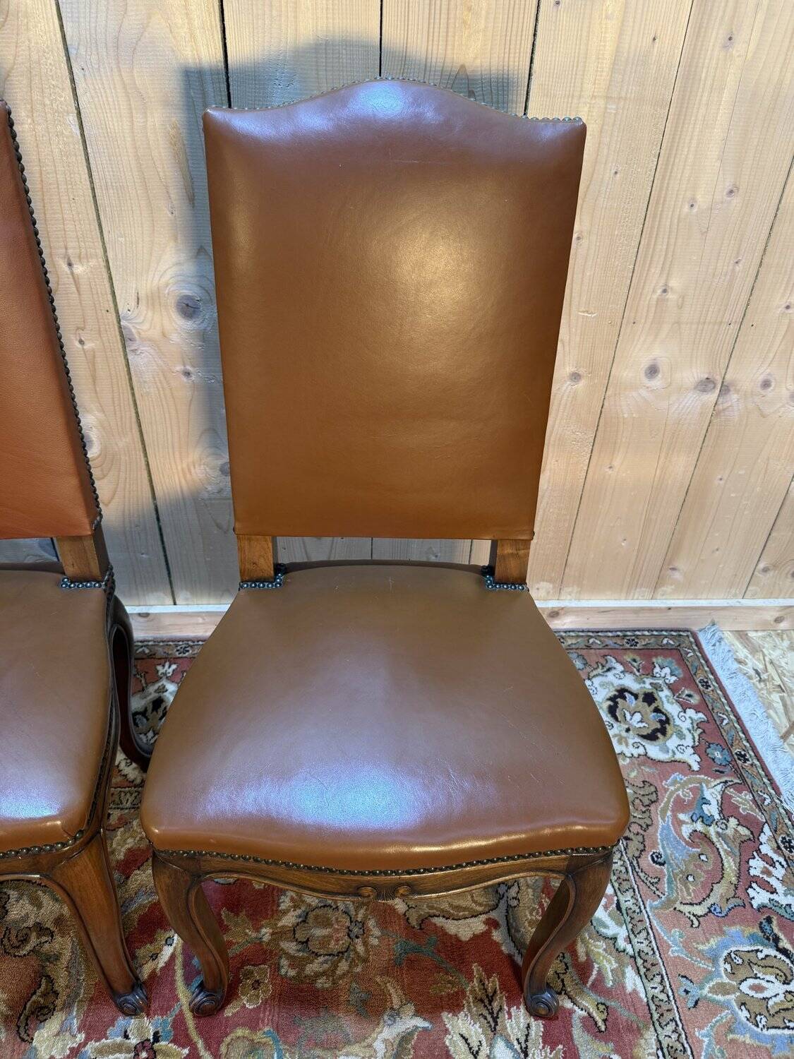 Set of 4 Louis XV style chairs in leather.
