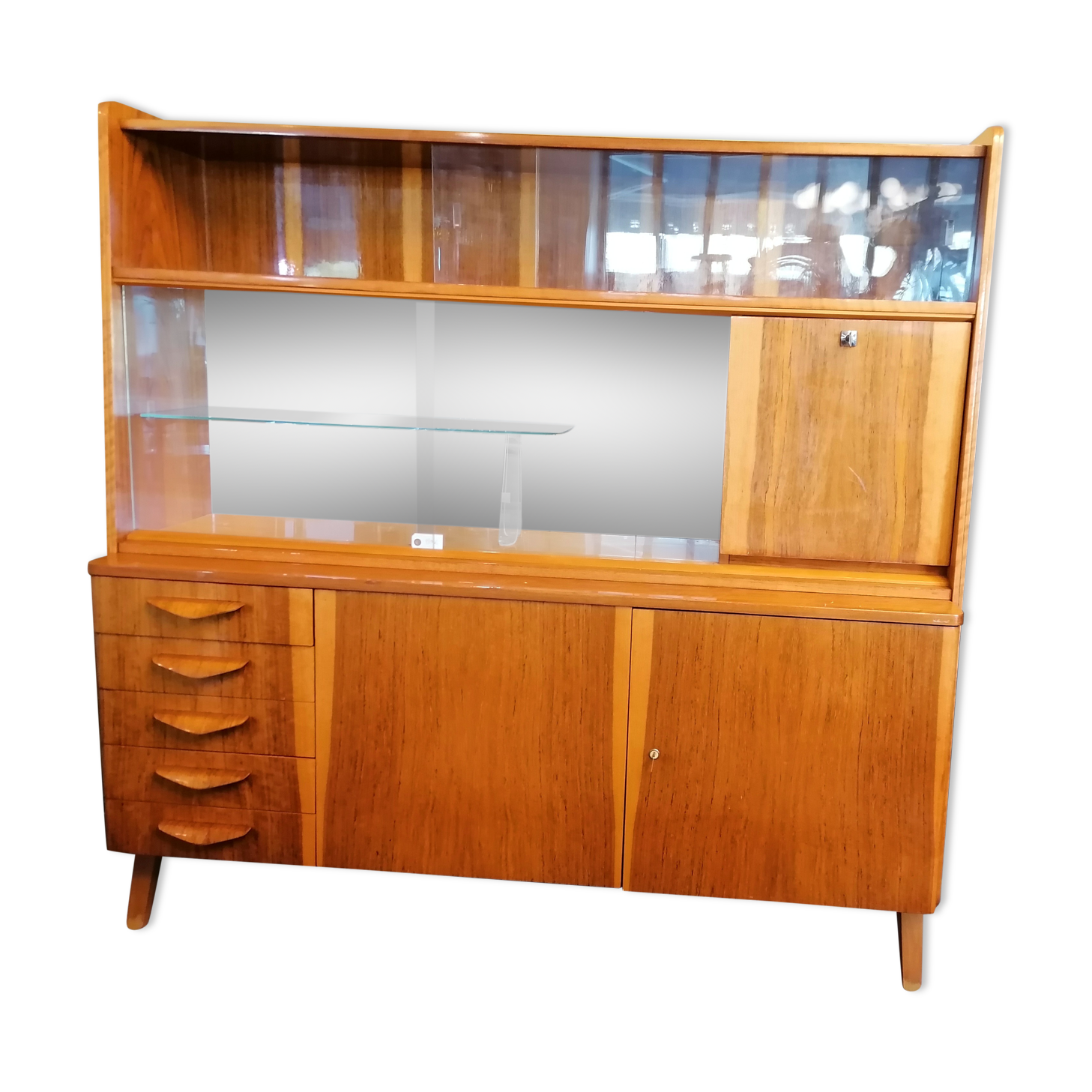 Buffet scandinave vintage en bois, bahut vitrine tchèque, meuble bar années 60