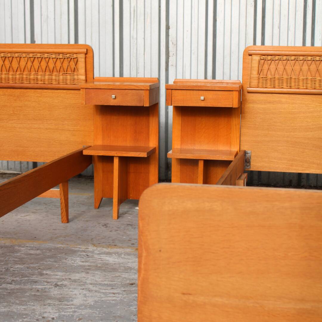 Pair of twin beds and bedside tables 1950