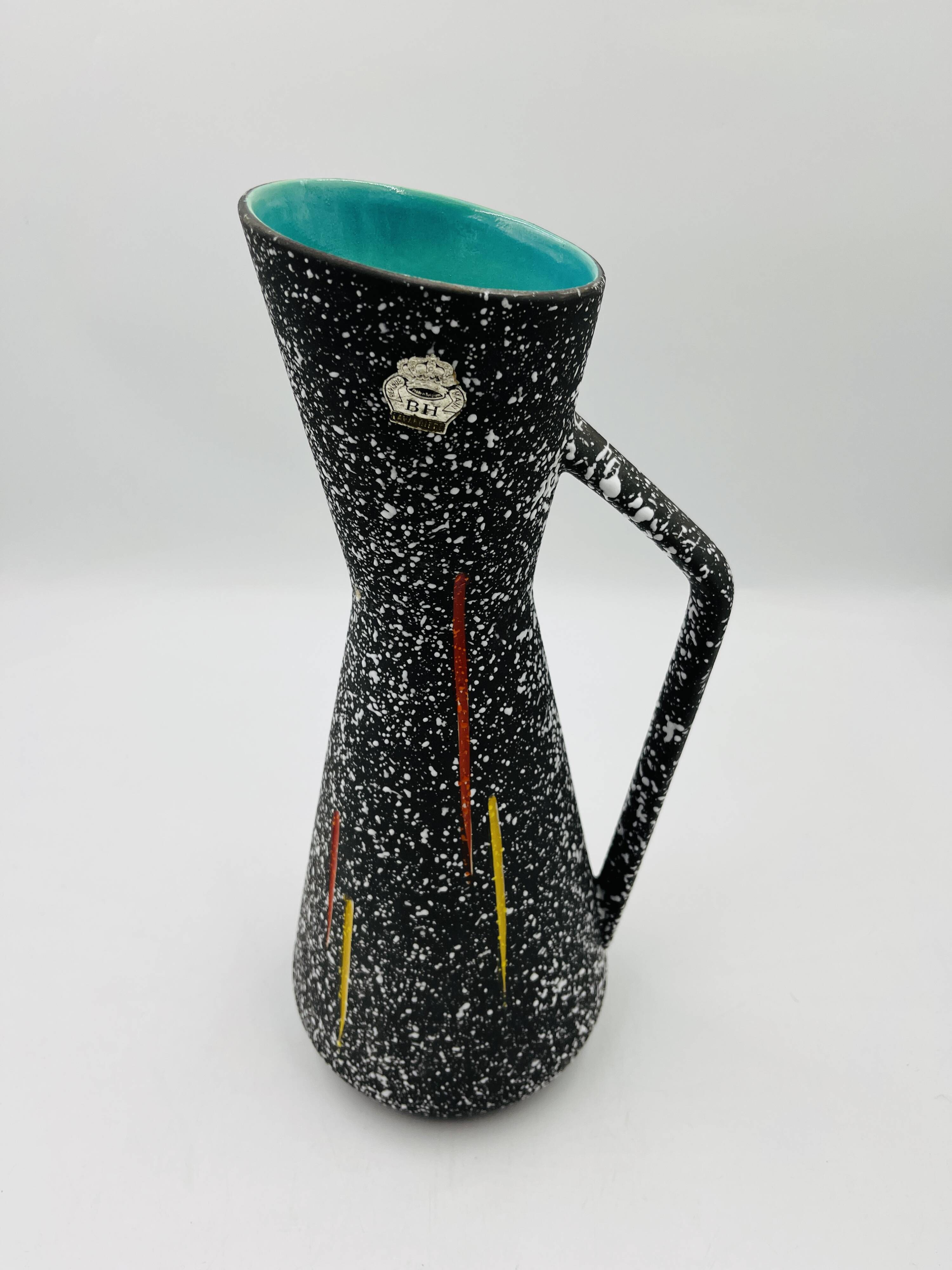 Vintage pitcher Hubert Bequet in speckled ceramic Belgium