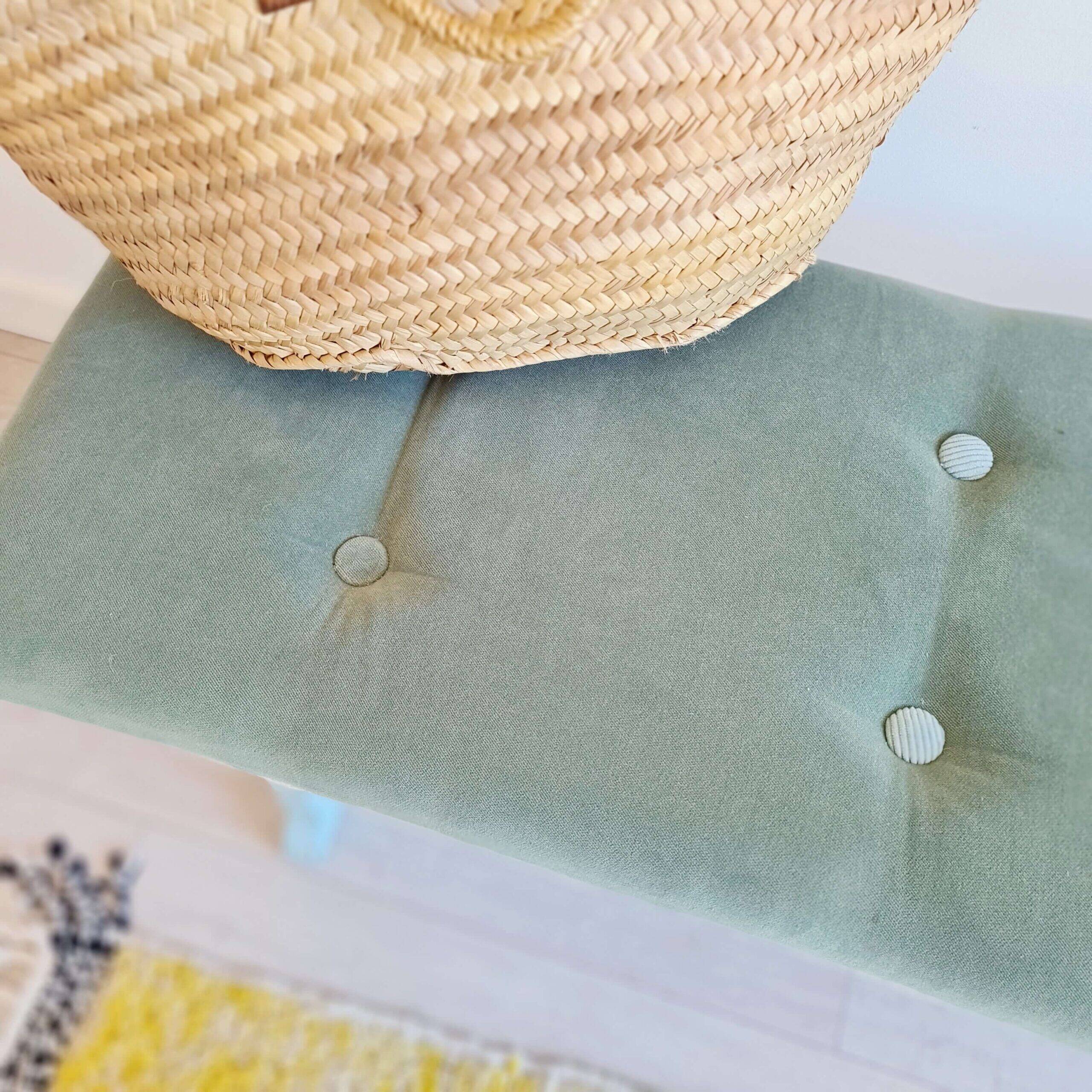 Antique blue velvet wooden bench - heart-shaped bench