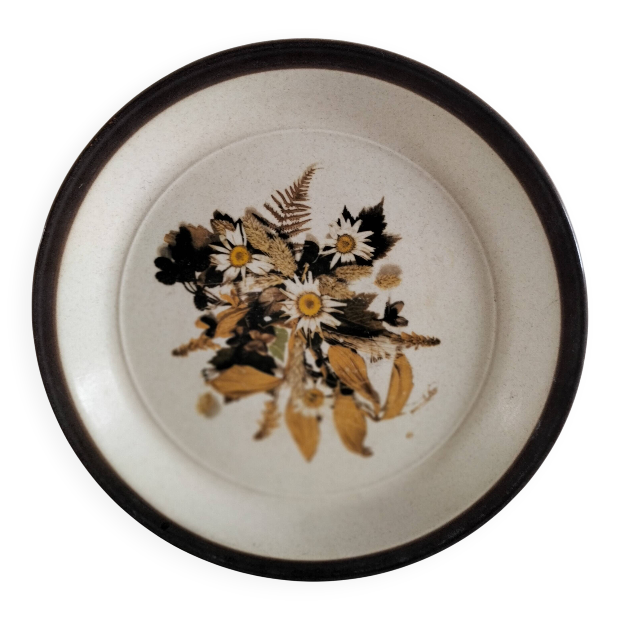 Doverstone Heather plate, ochre brown botanical design, England 70s