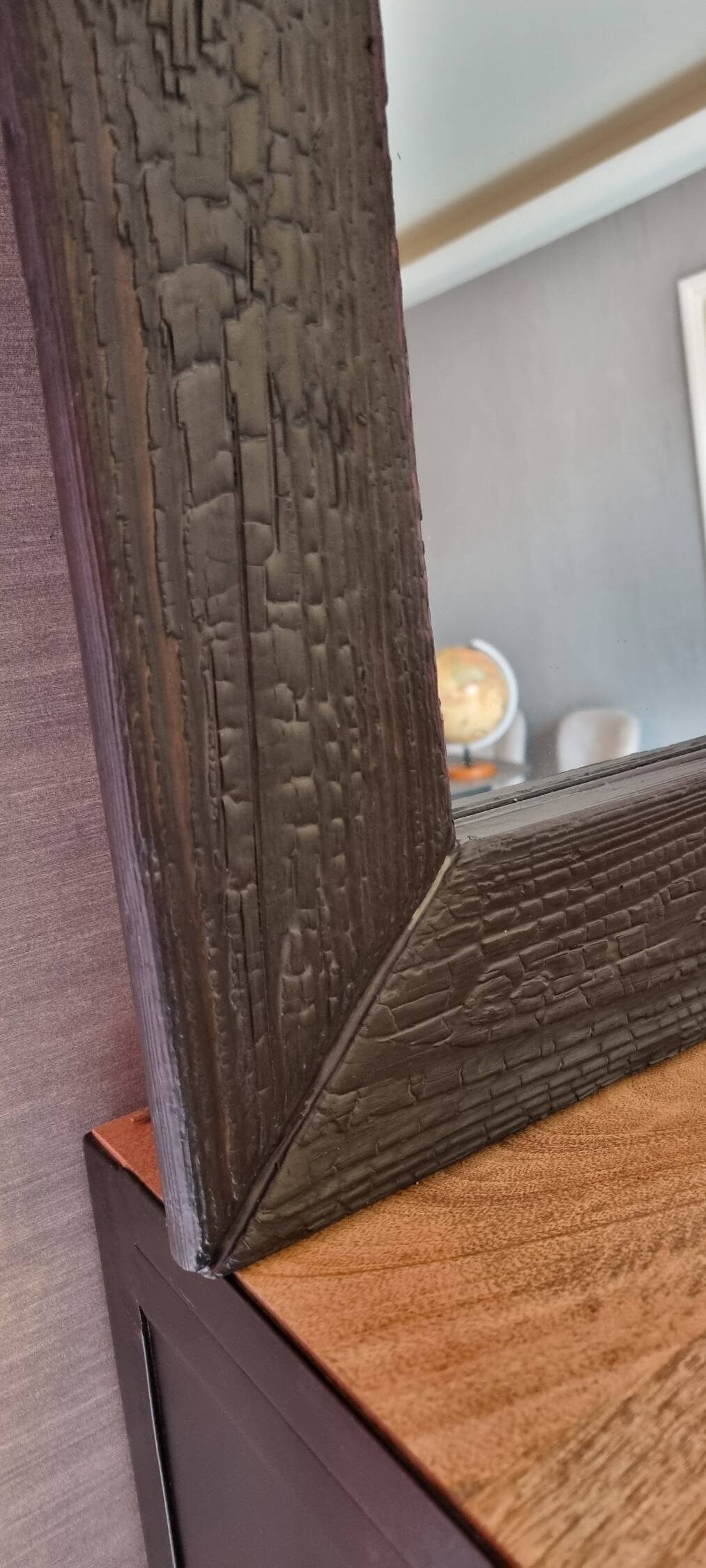 Artisanal Burnt Wood Mirror (108x78 cm) – Industrial / Japandi Style