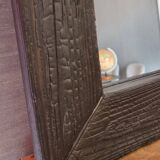 Artisanal Burnt Wood Mirror (108x78 cm) – Industrial / Japandi Style