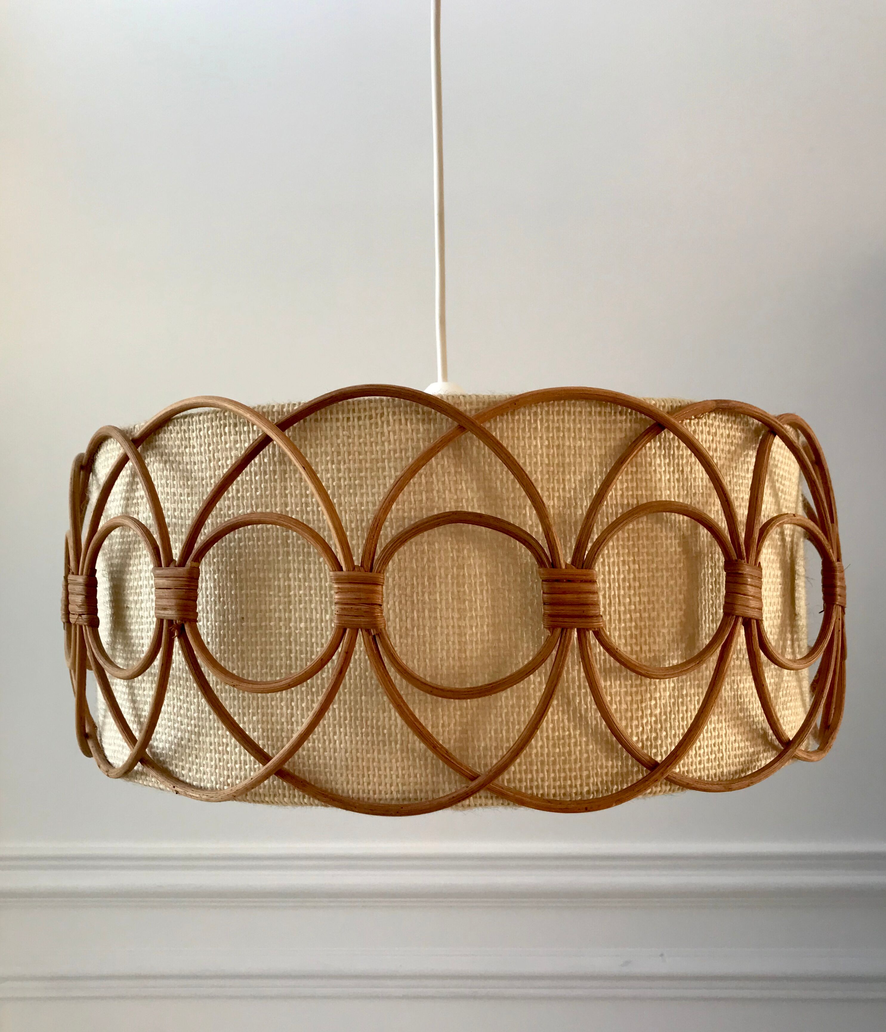 Scandinavian hanging wool and rattan 70s