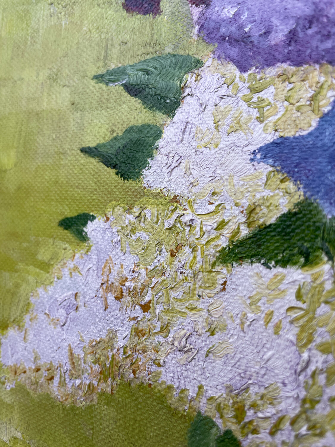 Painting bouquet of lilacs oil on canvas