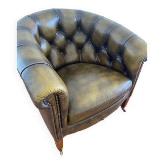 Chesterfield leather armchair and horse drin