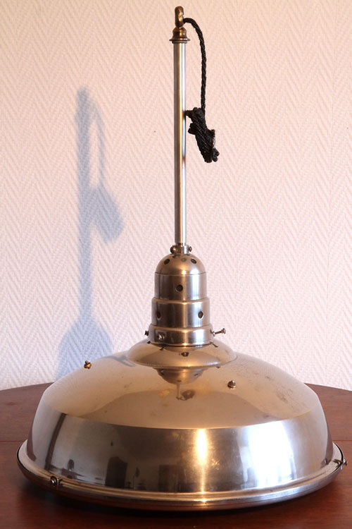Old Bauhaus lamp in mercurized glass chrome industrial suspension.