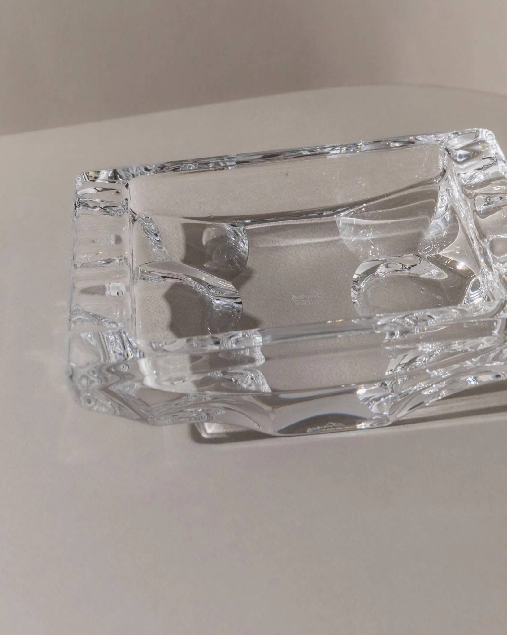 Large Vintage Clear Crystal Glass Ashtray by Sevres France - Structured Glass, 1970s French Table Decor