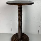 Brutalist Wood Turned Wine Press Side Table