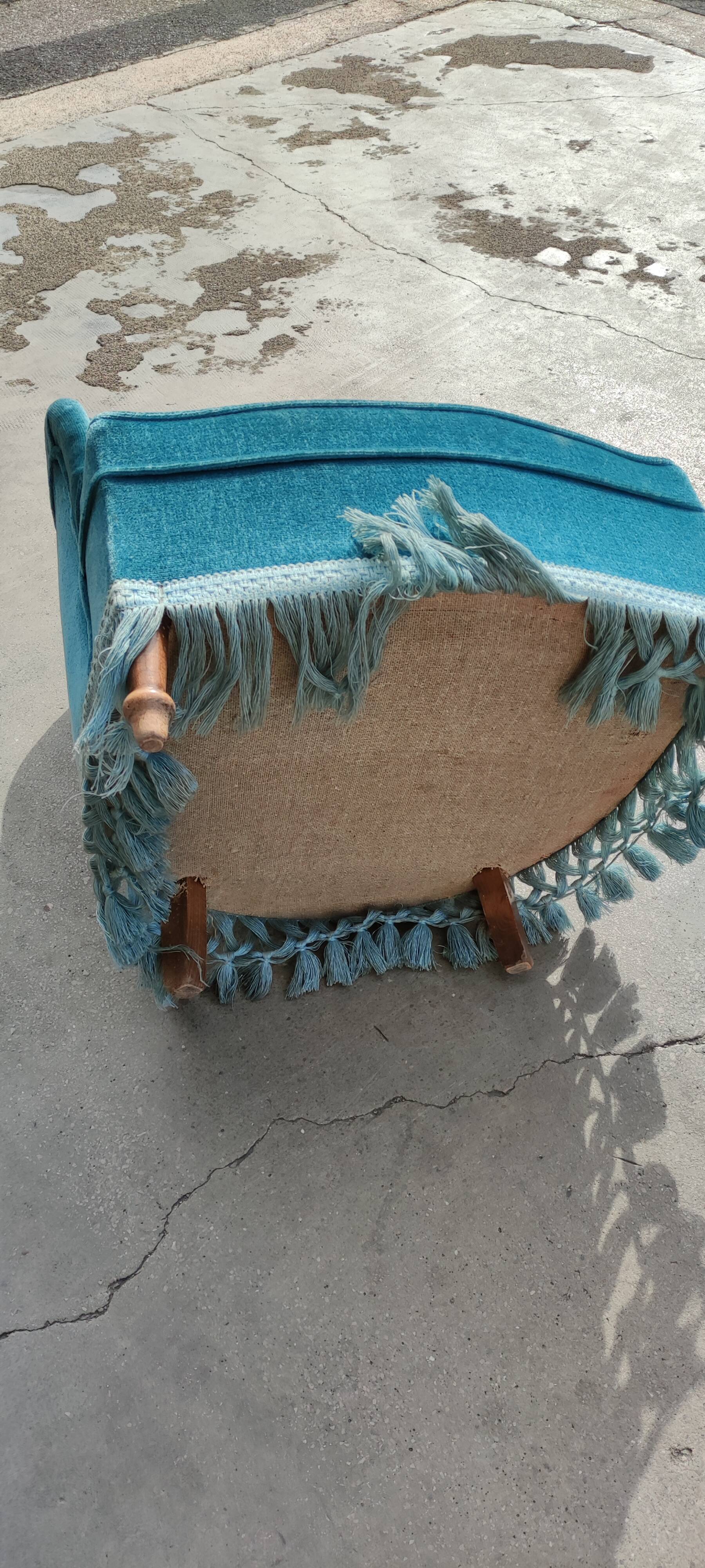 Blue velvet upholstered toad armchair