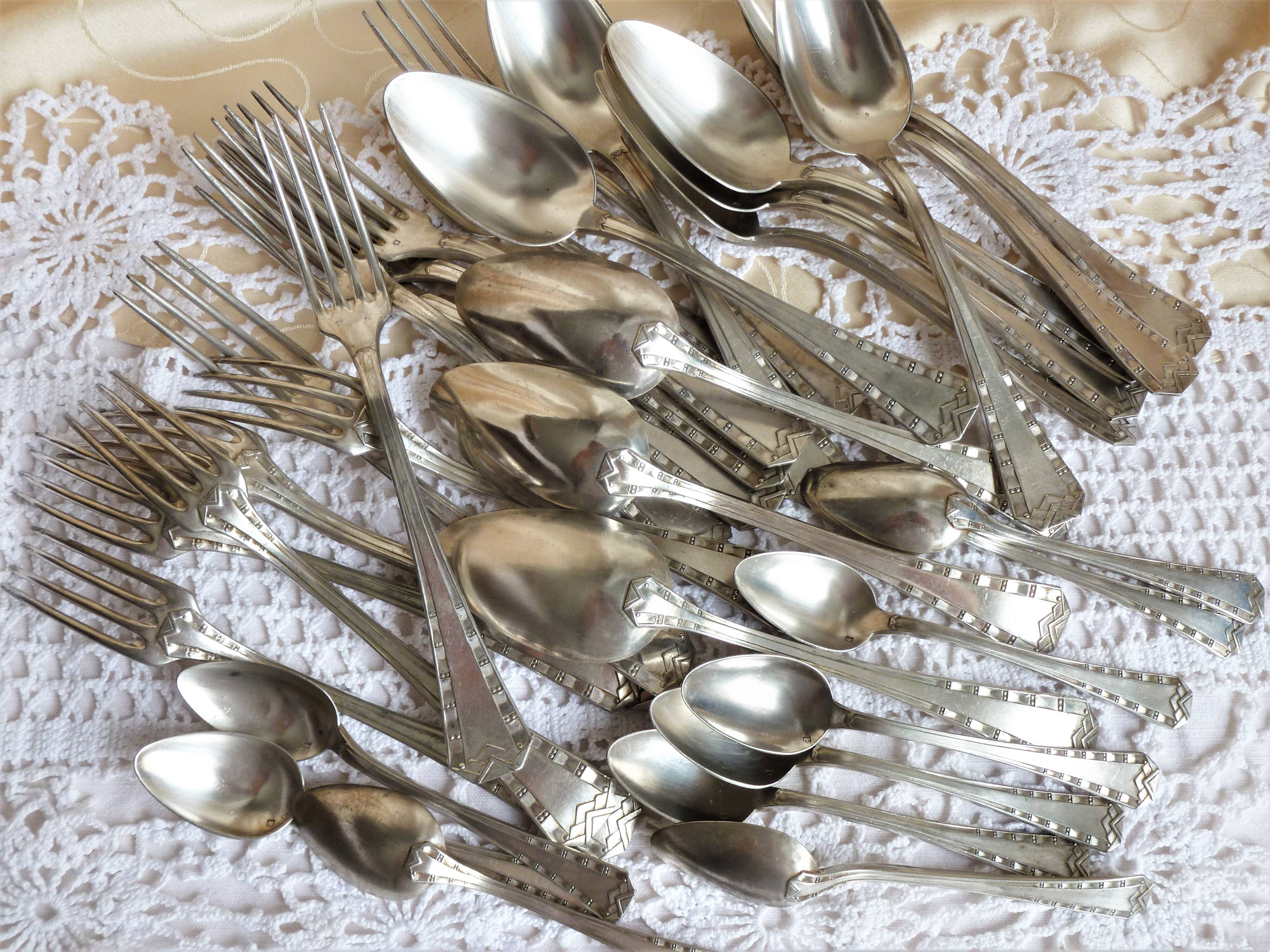 Art Deco silver-plated cutlery, silver-plated cutlery set.