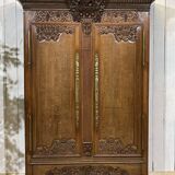 19th-century Norman wedding armoire in blonde oak.