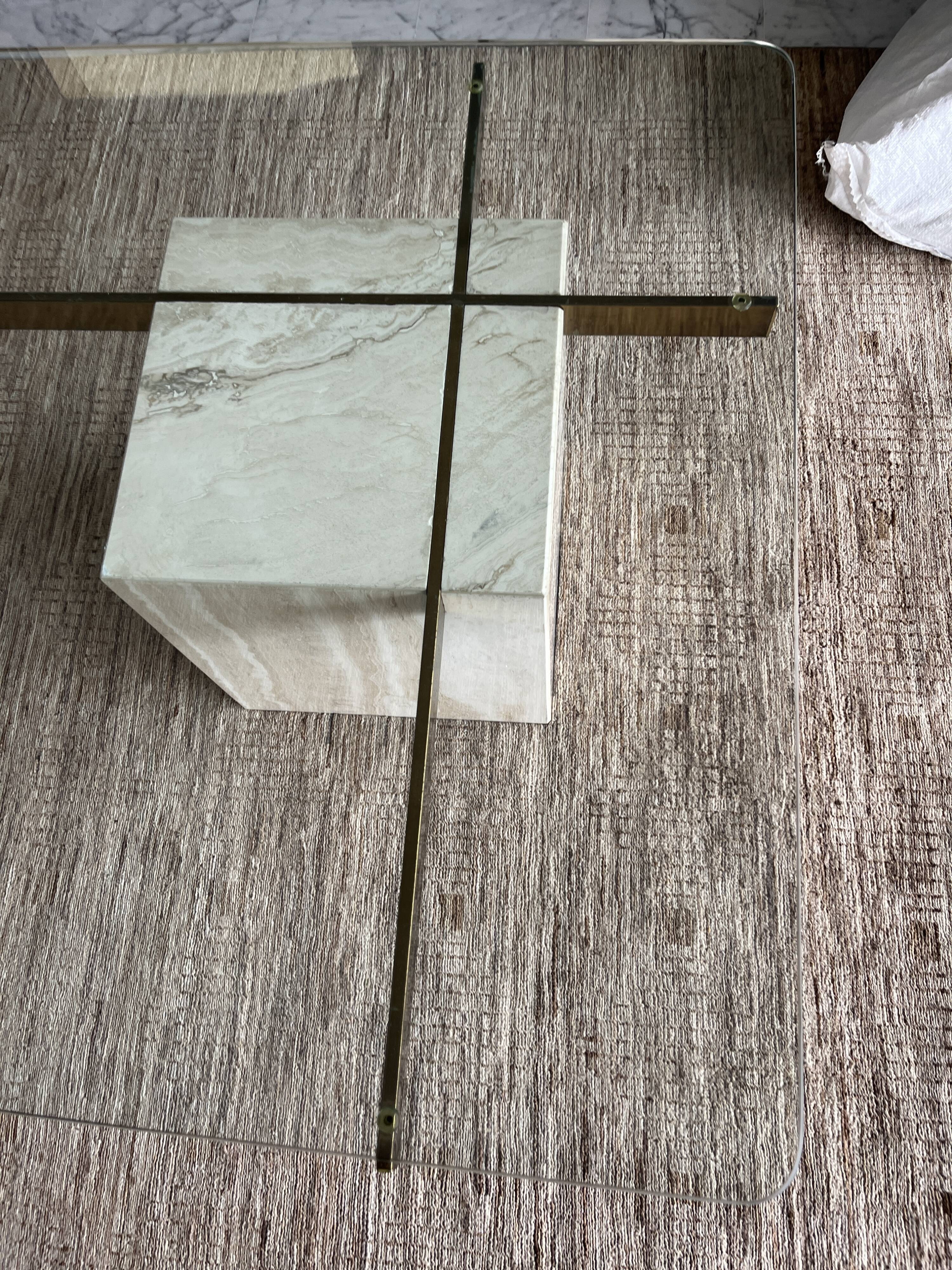Artedi coffee table in travertine and glass 1970