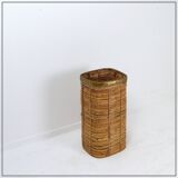 1970's Rattan and Brass Umbrella Stand