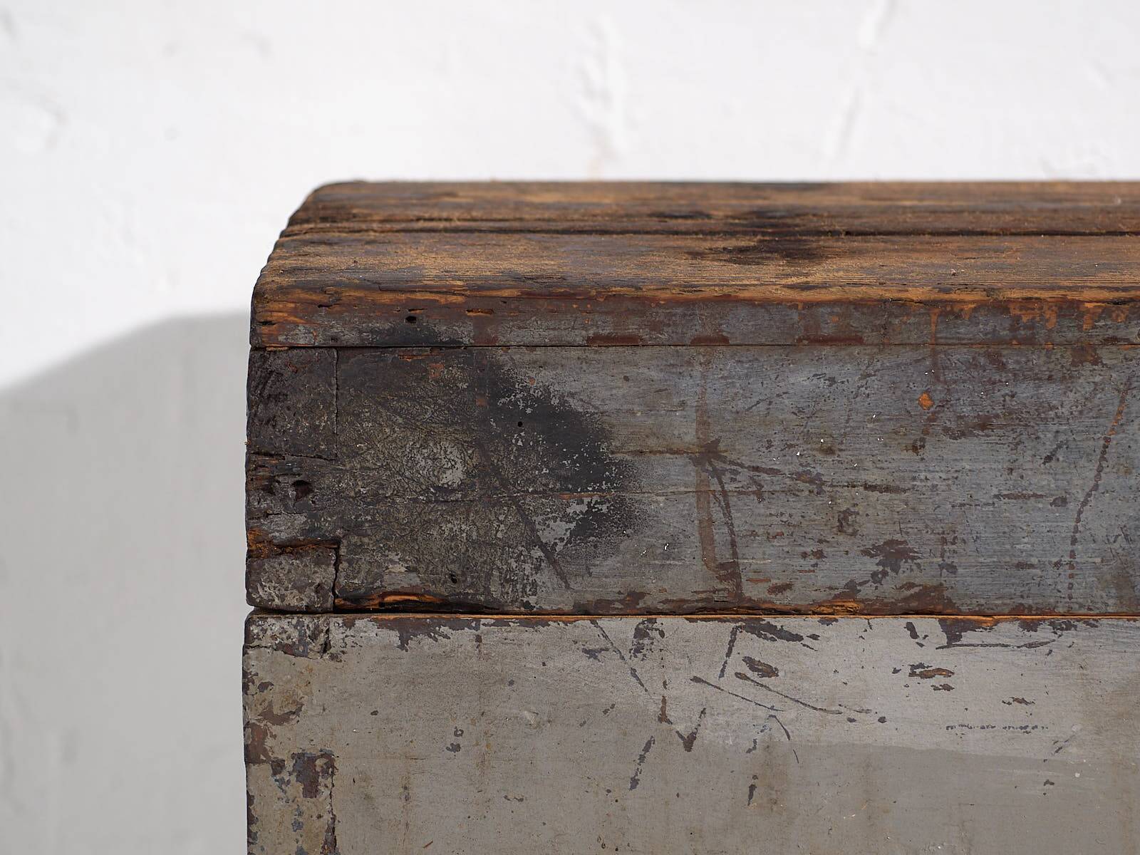 Antique silver-grey solid wood chest (circa 1920) #20