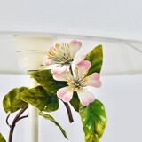Hand-painted Toleware table lamp with wild apple blossom flowers, Salvadori, Italy, 1950s.